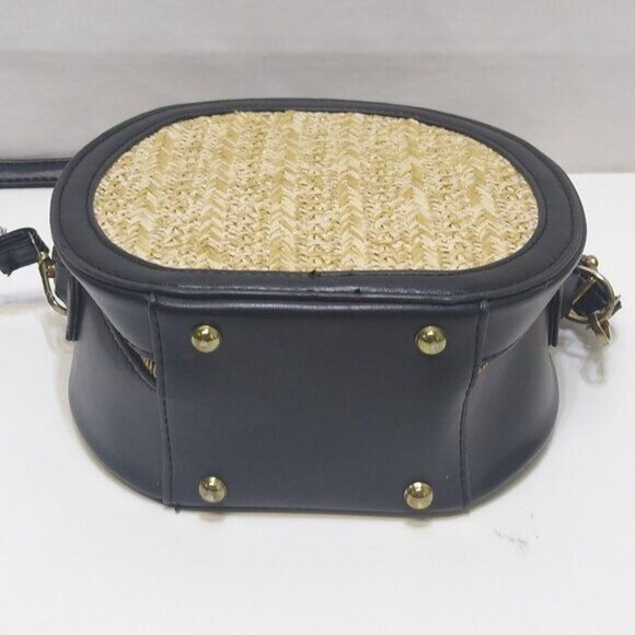 Shein Double Zipper Straw Circle Bag Shoulder Bag PU Leather Removable Strap EUC - Picture 6 of 10